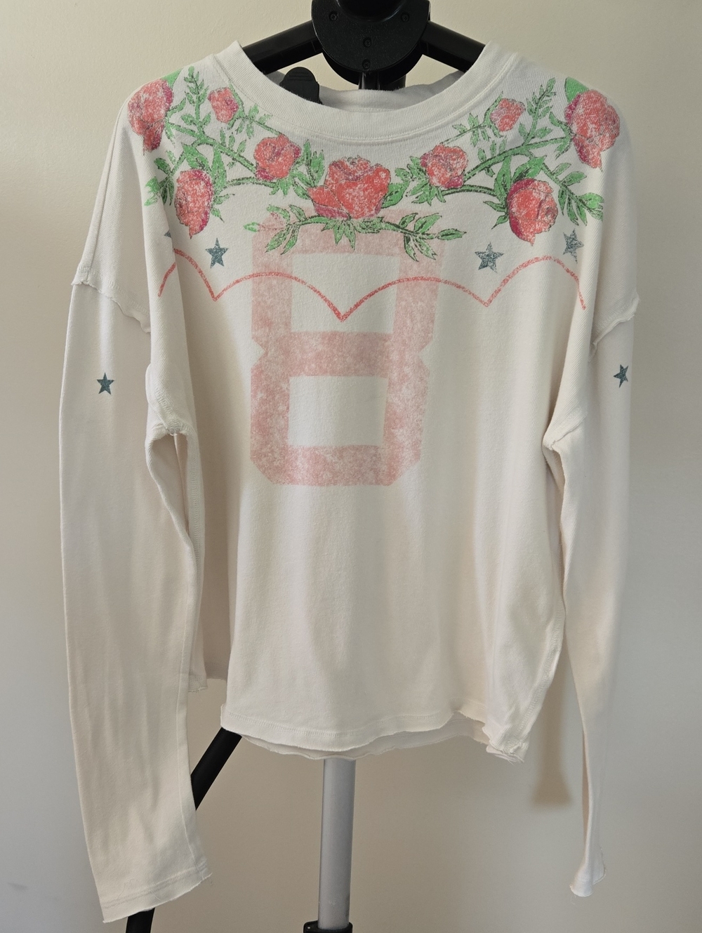 We The Free White Long Sleeve Tee with Pink & Green Floral Graphic